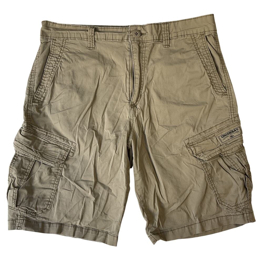 Unionbay Men Shorts Size 34 Khaki Cargo Button 10" Inseam Outdoor Pockets
